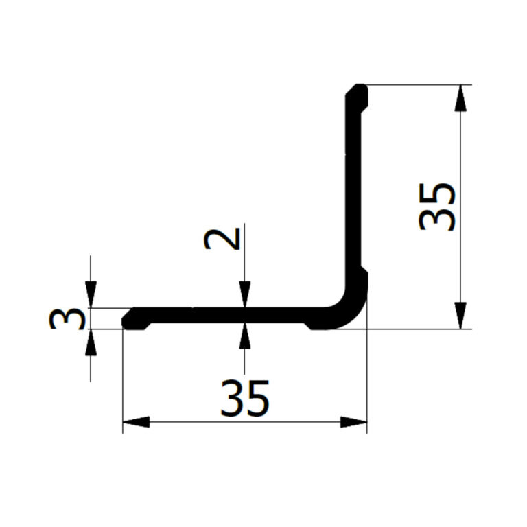 rysunek techniczny profilu wewnętrznego kontenera 35x35x2 anodowany
